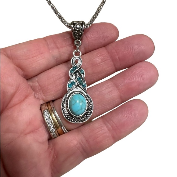 Silver and Turquoise Pendant Necklace - Picture 2 of 5